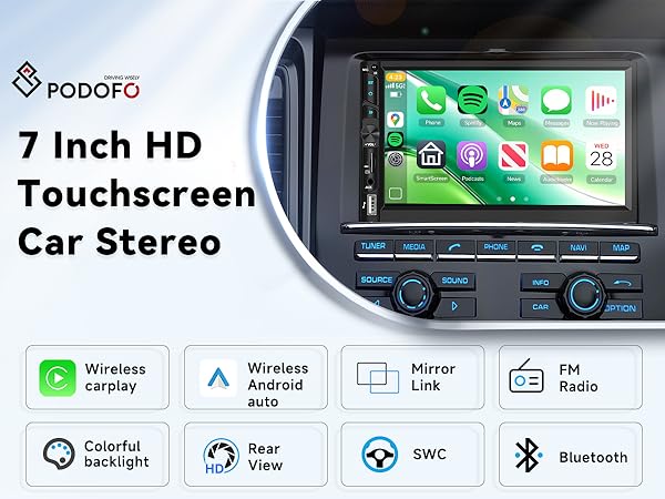 Podofo Car Stereo Double Din Car Radio 7 Inch MP5 Player