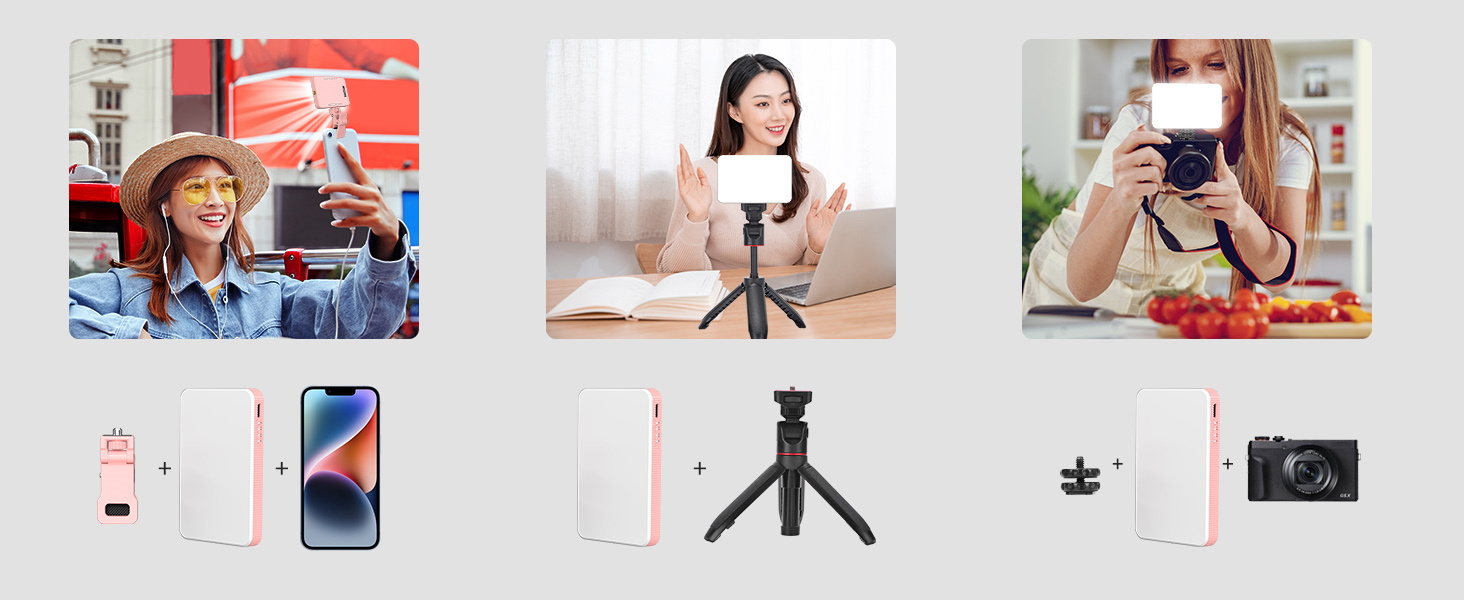 Newmowa Pink Rechargeable Selfie Light, Portable Clip on Video Light