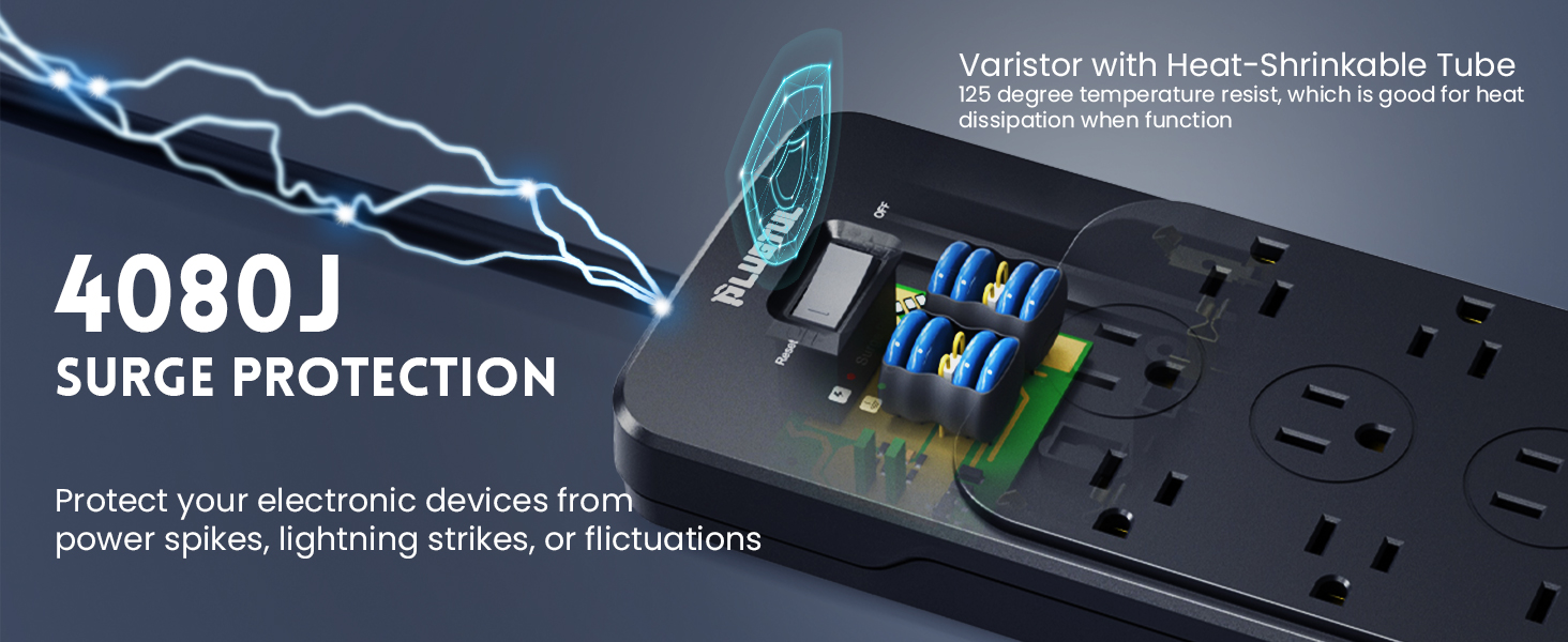 power strip surge protector usb c power strip 10ft 15ft 20ft 25ft extension cord black