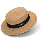 Straw Boater Hat for Women Men, Foldable Flat Brim Panama Hat, Beach Sun Hat UV-Protection, Fedor...