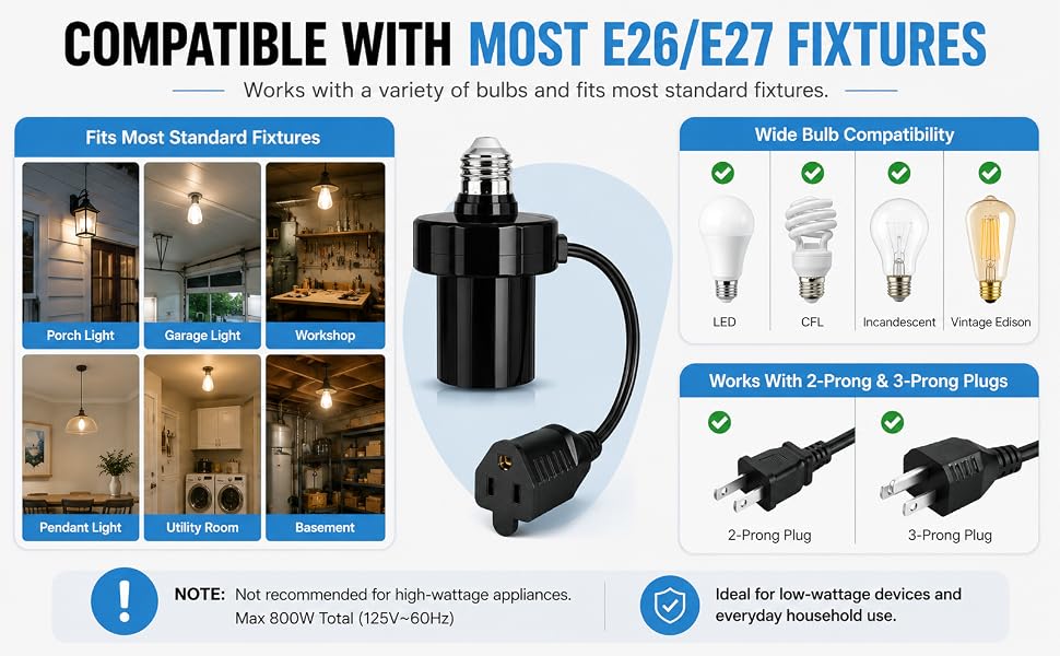 3 in 1 E26/E27 Light Socket Outlet Adapter