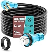 CircleCord UL Listed 50 Amp 15 Feet RV/Generator Cord with Locking Connector, Heavy Duty 6/3+8/1 ...