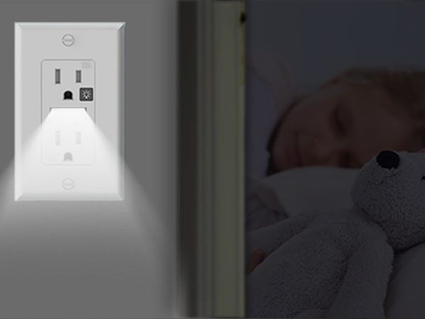 Receptacle Outlet with Night Light,Tamper-Resistant,15A,2 Pole,Standard Electrical Outlets