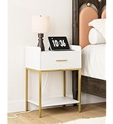 AEPOALUA Nightstand with Charging Station,Bedside Table with Drawer and 2 Shelf Storage, Small Si...