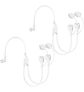 [2PACK] 2FT Outdoor Power Extension Cord 2 Way Splitter - White Flat Wall Plug Short 3 Prong Y Sp...