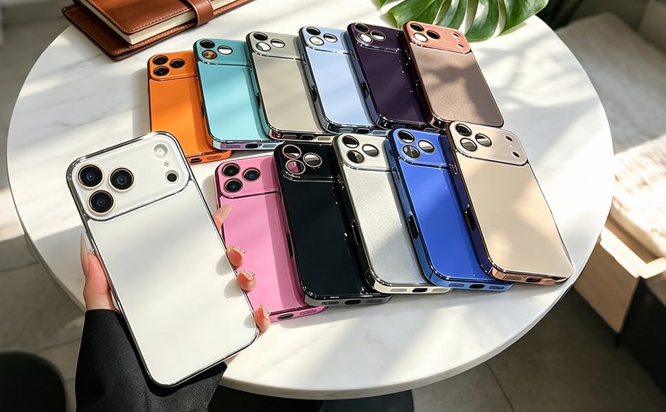 Solid Color Electroplated Frame with Crystal Camera Lens Protection Compatible with iPhone Case