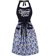 HYVOROS Cute Floral Aprons for Women with Pockets,Cotton Adjustable Neck Strap Apron for Kitchen ...