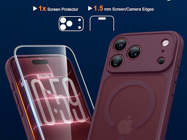 FNTCASE for iPhone 17 Pro Case: Translucent Wine Red Slim Cases Compatible with MagSafe