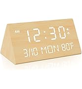 Kogonee Wooden Digital Alarm Clock, 0-100% Dimmer, 2 Alarm Settings, Weekday/Everyday Mode, 9 Min...