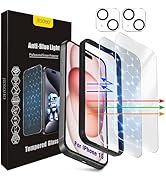 JESOHO Screen Protector for iPhone 15 [6.1 Inch],2 pcs Colorless Anti-Blue Light Tempered Glass F...
