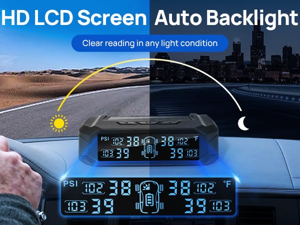 Masoll M14 tire pressure monitor is HD LCD screen and auto backlight,easy to read and muce clear
