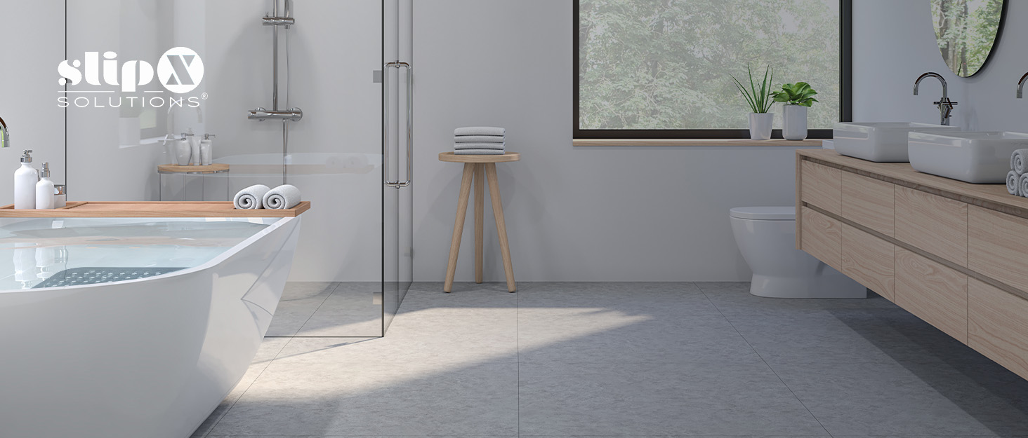 Bathtub filled with water in a modern bathroom