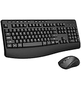 Wireless Keyboard and Mouse Combo, E-YOOSO 2.4GHz Full-Sized Ergonomic Wireless Keyboard with Wri...