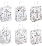 PH PandaHall 12pcs God Bless Paper Gift Bags 6 Style Cross Party Favor Bags White Rectangle Flowe...