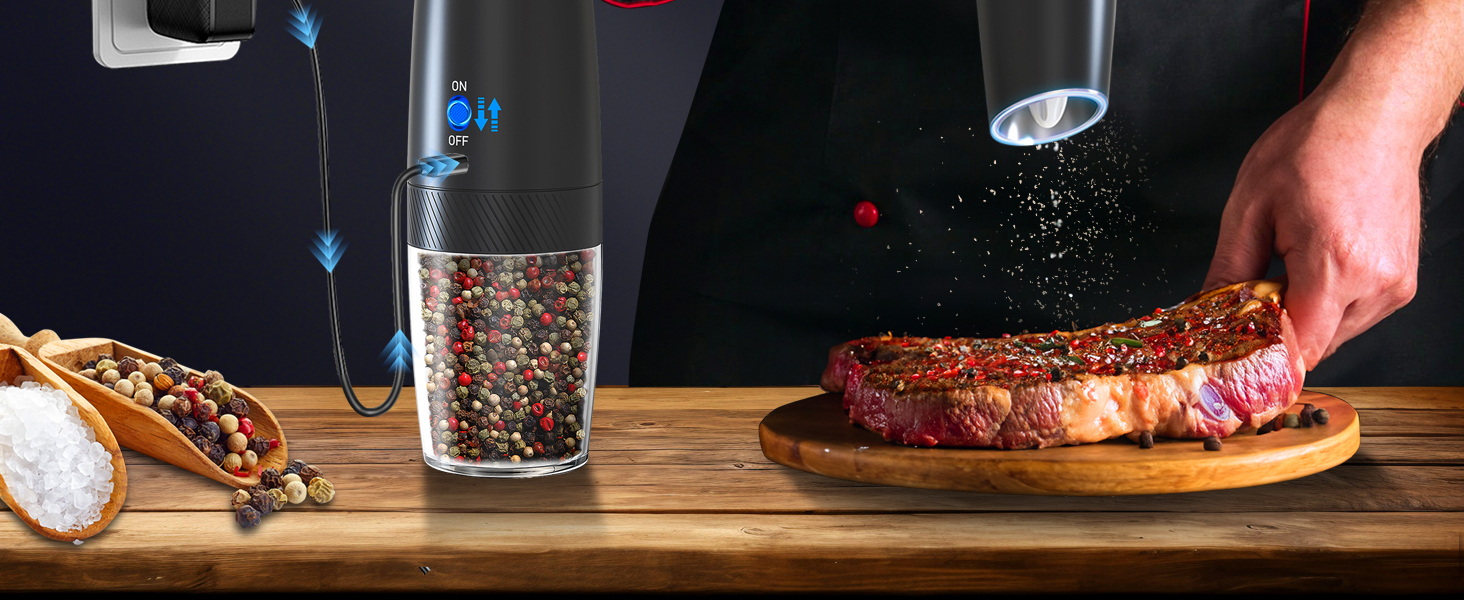 RECHARGEABLE - Gravity Electric Pepper and Salt Grinder Set