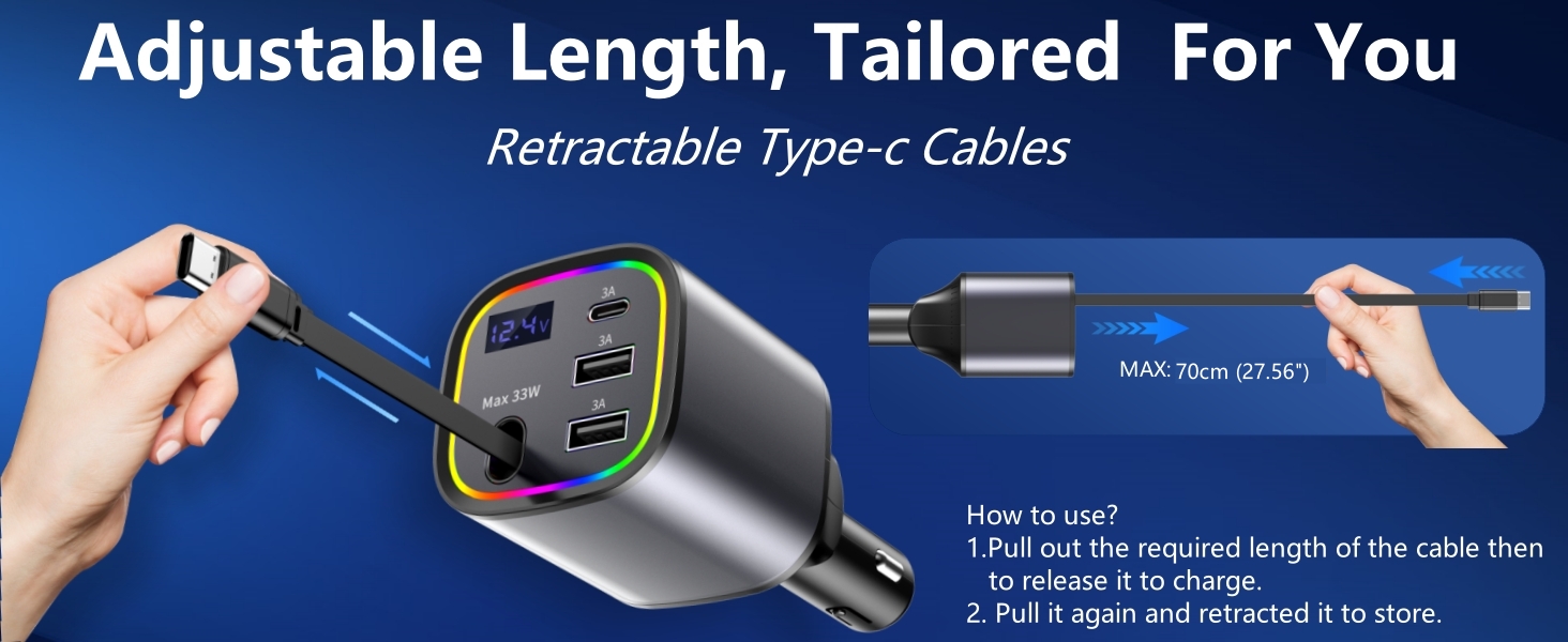 retractable charger car 4 in 1 car fast retractable phone charger car accessories