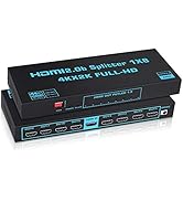 1x8 HDMI Splitter with EDID, avedio links 4K@60Hz HDMI2.0b Splitter 1 in 8 Out Audio Video Distri...