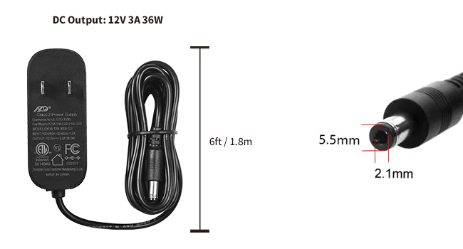 36W 12V 3A power cord dc 5521