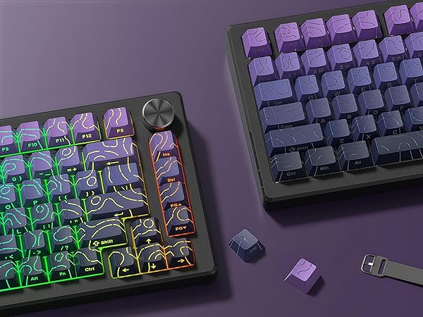 Topographic keycaps Gradient Purple Shine Through Keyboard Keys Side Printed OEM Profile keycap Set