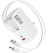 66W 4 in 1 Retractable Wall Charger,USB Type C Fast Charger for iPhone 17 Travel Charger for Mult...