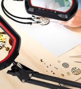 KUVRS 12X Square Magnifying Glass with Light and Clamp, Ultra Long 3-Section Arm LED Lighted Magn...