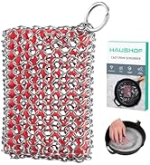 HAUSHOF Cast Iron Scrubber, Chainmail Scrubber with Silicone Core, Premium Chainmail Scrubber Spo...
