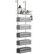 Aetyord Hanging Towel Racks for Bathroom No Drill - Over The Door 6-Tier Bath Towel Storage Organ...