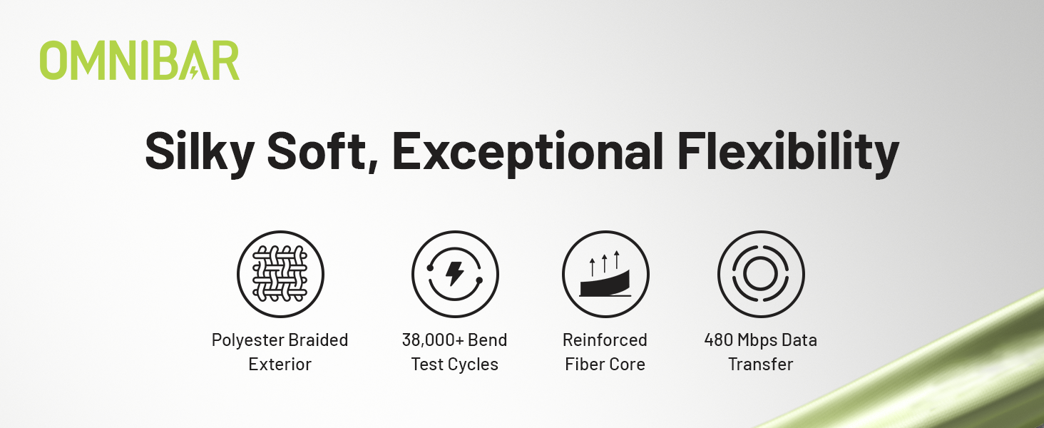 OMNIBAR Nylon Braided USB C to Lightning Cable