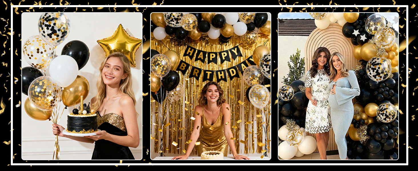 Black Gold Confetti Balloons
