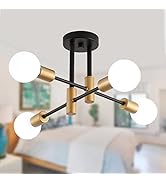 MEIXISUE Black and Gold Modern Sputnik Chandelier Ceiling Light Fixtures,4-Lights Mid Century Ind...