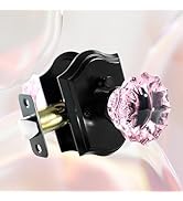 Floresita Crystal Door Knobs, Pink Black Glass Door Knobs Interior Rose Shape with Lock Privacy F...