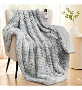 Heated Throw Blanket 50"x60", Tie-Dye Electric Blanket with 3D Hydrangea, Luxury Faux Rabbit Fur&amp;...