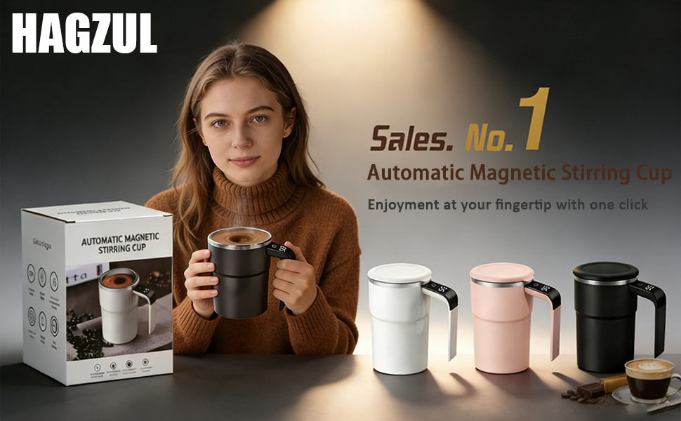 Self Stirring Coffee Mug 12.8 oz with Spill-Proof Lid &amp; LED Display Handle