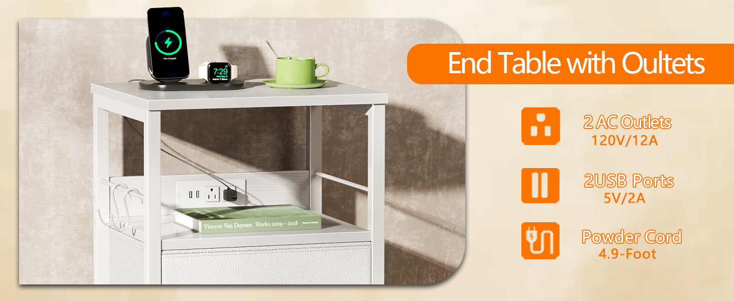 nightstand set of 2 with charging station