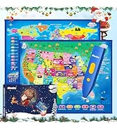 Qiaojoy Bilingual Interactive for Kids Talking USA Map World Map for Kids Learning, Geography Toy...