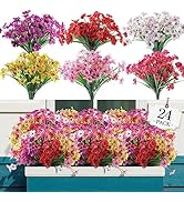 AGIRL 24 Bundles Artificial Flowers for Outdoor,No Fade Fake Plastic Flowers Faux Plants for Deco...