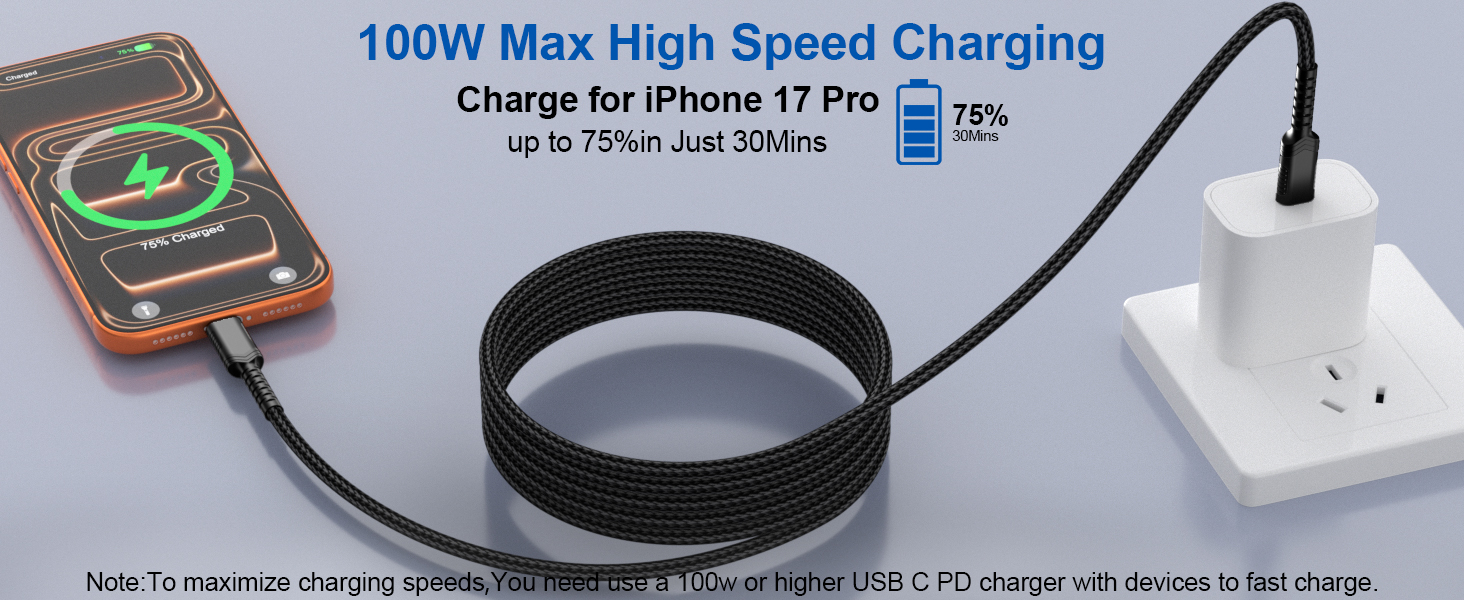 100W USB C to USB C Charger Cable 6FT for MacBook Pro/Air