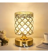 TOBUSA Gold Rechargeable Cordless Table Lamp, 6000mAh Crystal Battery Operated Lamp with 3 Color ...