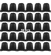 KUUQA 50Pcs Black Drawstring Backpack Bag Sack Drawstring Bags Bulk String Bags Storage Bags for ...