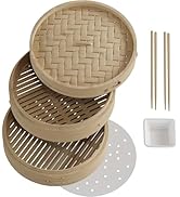Prime Home Direct Bamboo Steamer Basket 10-Inch | 2-Tier Steamer for Cooking | 50 Liners, Chopsti...