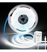 10M COB LED Strip Light, Cold White 6000K Cuttable Tape Lights with Plug, 8mm Width, 24V High Bri...