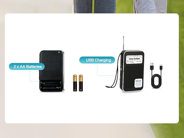 Dual Power Portable Radio – USB Charging &amp; AA Battery Operated