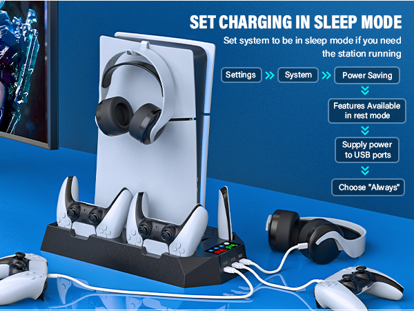 PS5 charging dock with efficient cooling fans and dual PS5 charger