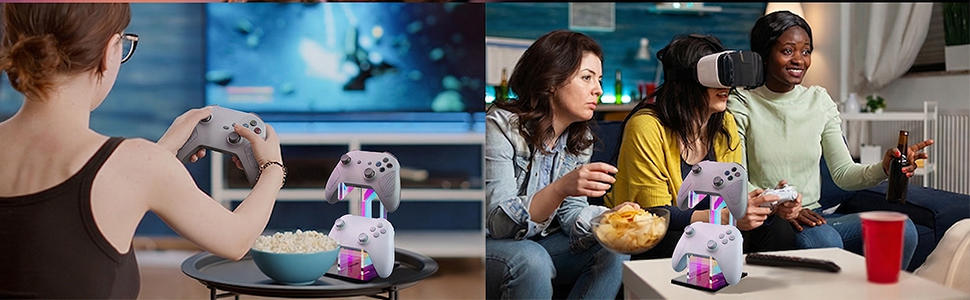 Iridescent Acrylic 2-Tier Universal Game Controller Holder Stand for PS5 Xbox ONE Switch