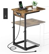 Vagusicc C Shaped End Table with Charging Station, 33