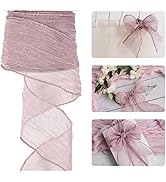 HUIHUANG Dusty Rose Wired Ribbon Crinkle Wire Ribbon 2.5 inch Wide Metallic Wired Wedding Ribbon ...