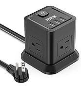 Power Strip with USB, FDTEK Flat Plug Extension Cord with 4 AC and 3 USB, 5 FT Power Cord Desktop...