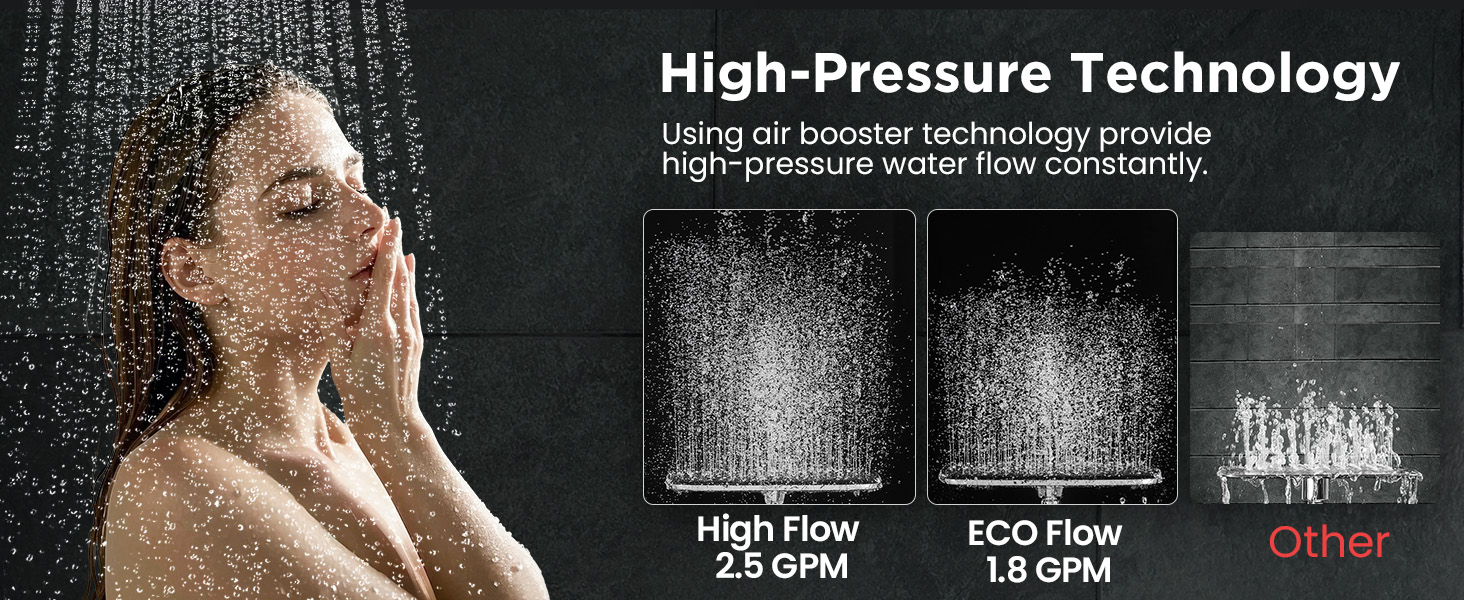 high pressure shower head, large wide shower head, air booster technology