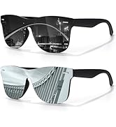LINVO Trendy Polarized Mirrored Sunglasses Men Women, Flat One Piece Reflective Shades for Drivin...