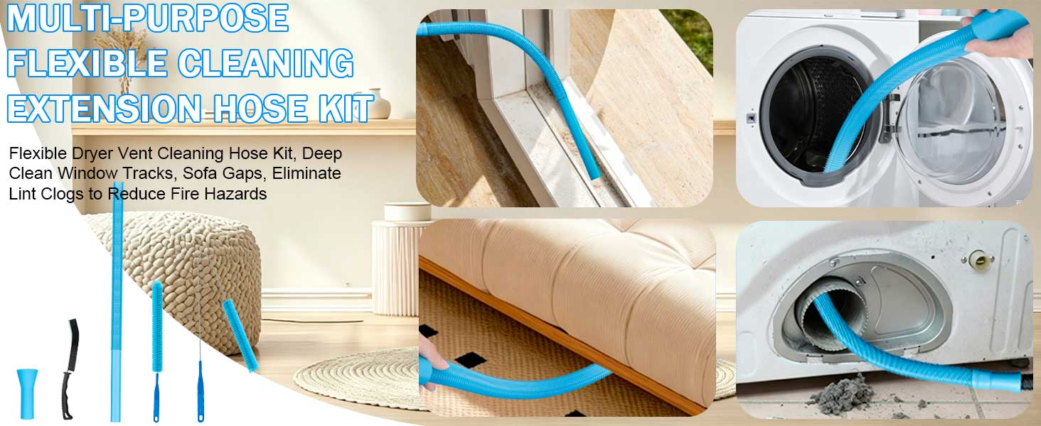 Dryer Vent Cleaner Kit with Flexible Vacuum Hose Attachments